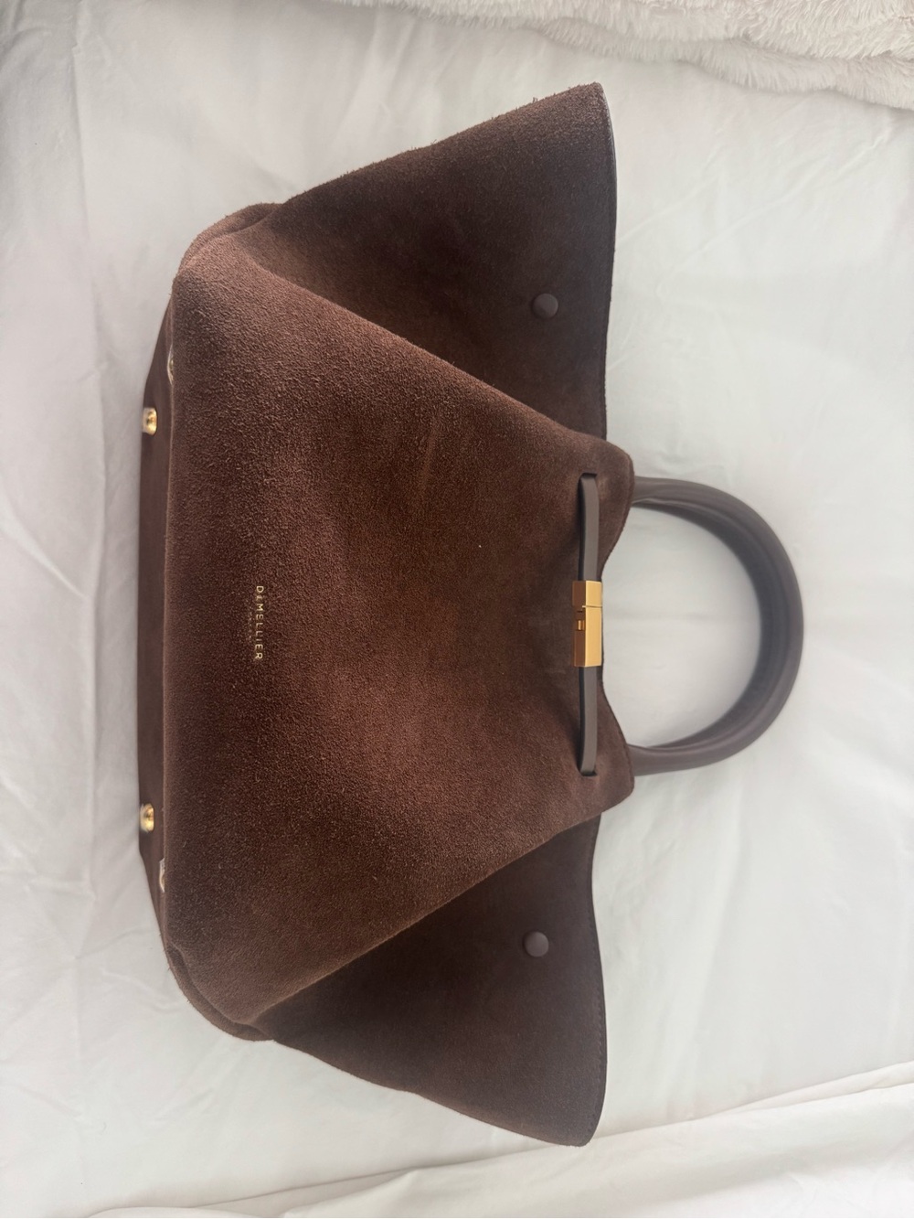 DeMellier Chocolate Brown Suede Tote with Gold Hardware